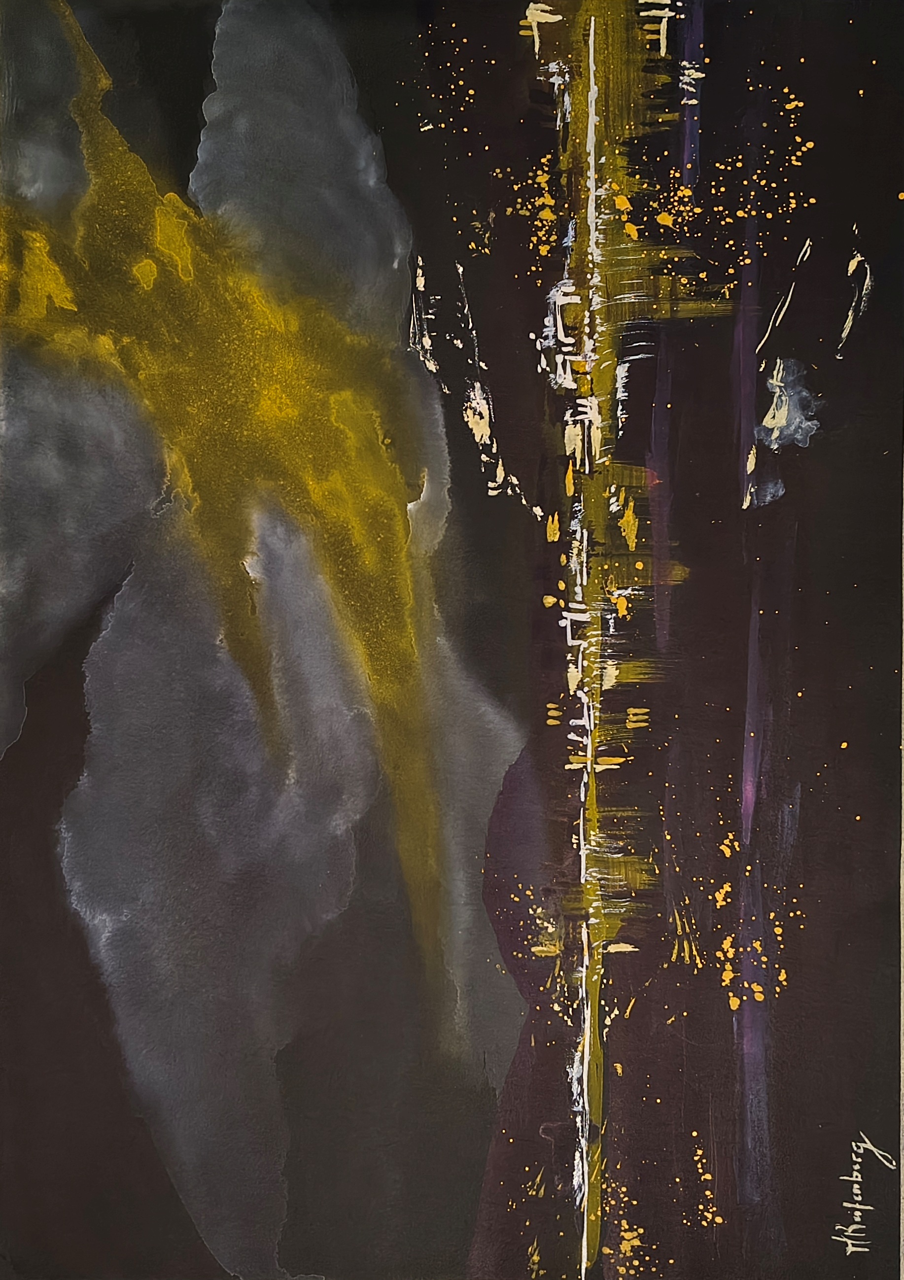 Un soir au bord du lac<br>─ 35x50cm<br>Sur papier noir d'après Vincente Garcia Un soir au bord du lac